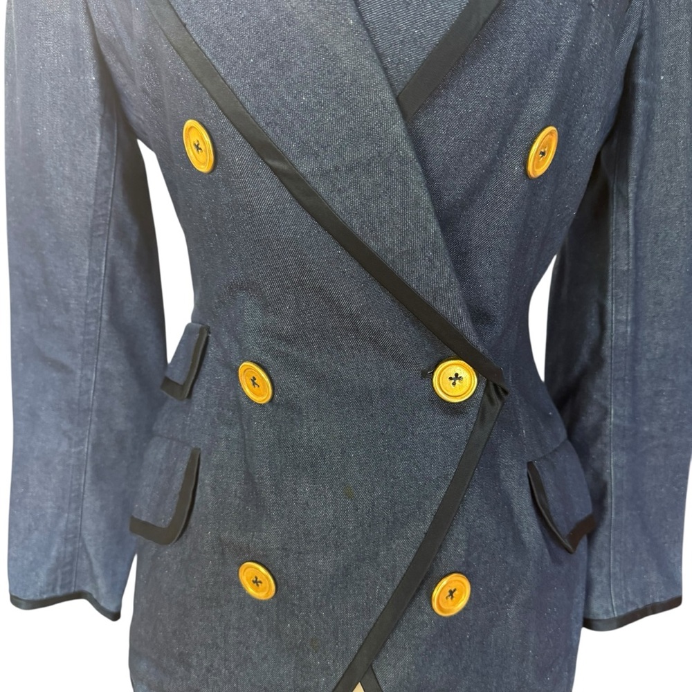 Vintage 80s Donna Karan Denim Blazer Fitted Jean Jacket sz 2 - Picture 3 of 12